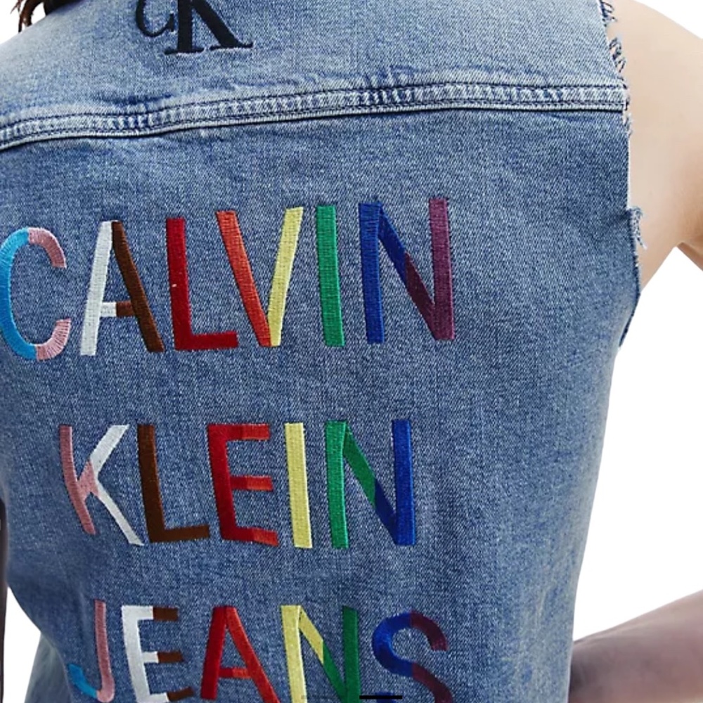 Calvin Klein Blue Denim Embroidered Vest Size XL - Picture 3 of 14